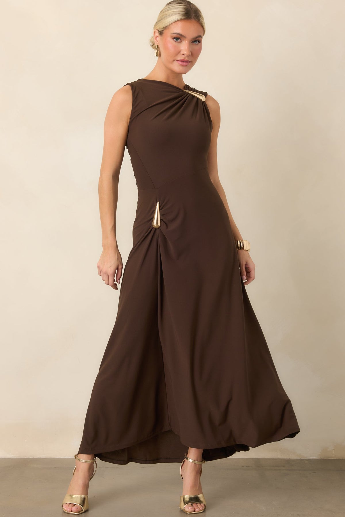 Astrid Blyth Chocolate Brown Draped Maxi Dress