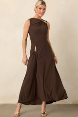 Astrid Blyth Chocolate Brown Draped Maxi Dress