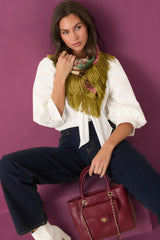 A Word of Advice Ivory Gold Accent Tie Neck Blouse