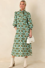 Dream All Day Olive & Aqua Floral Cotton Midi Dress