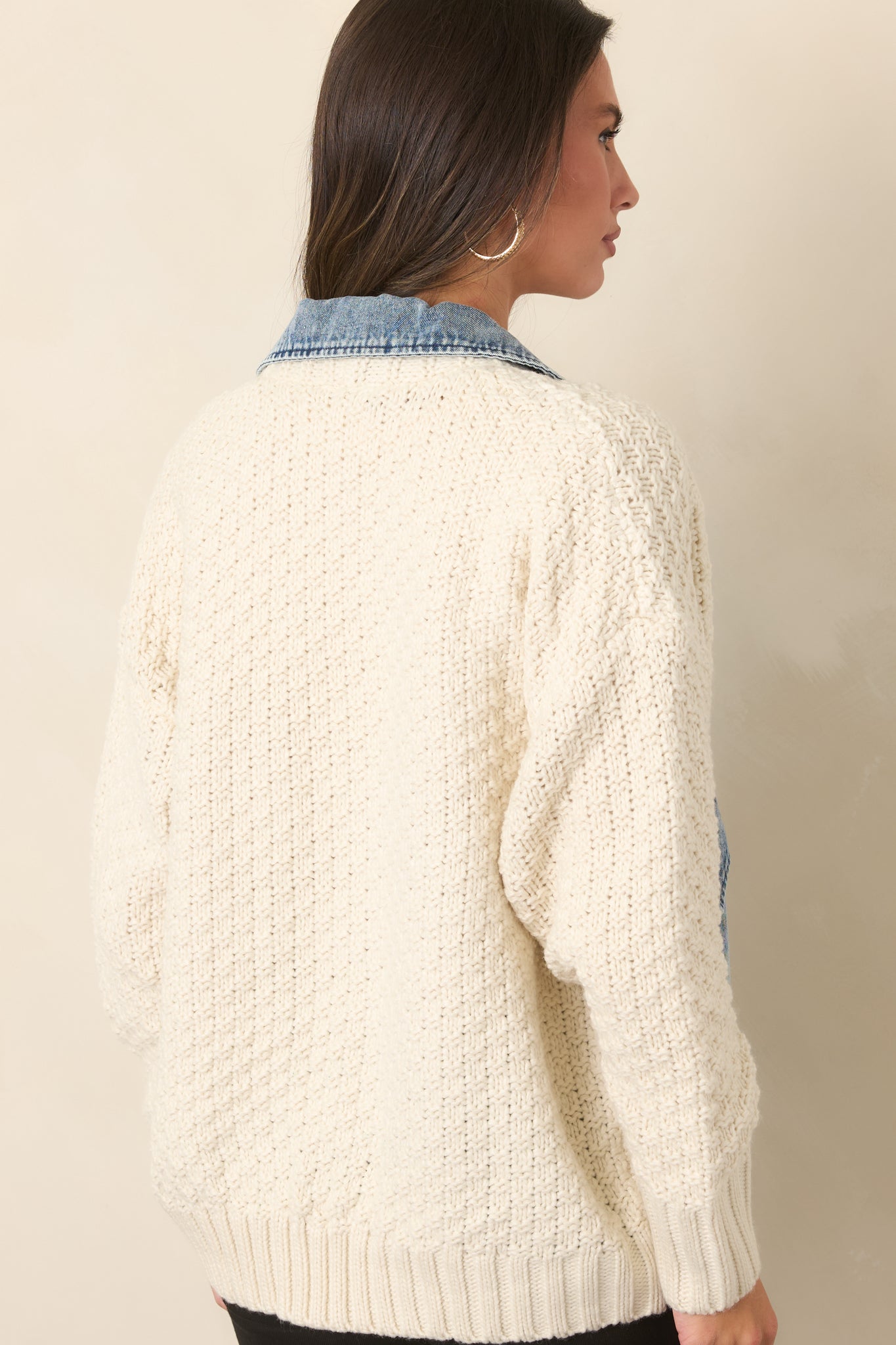 Everything In Between Ivory Knit Denim Jacket