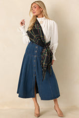 As the Day Goes On Dark Wash Button Front Denim Midi Skirt