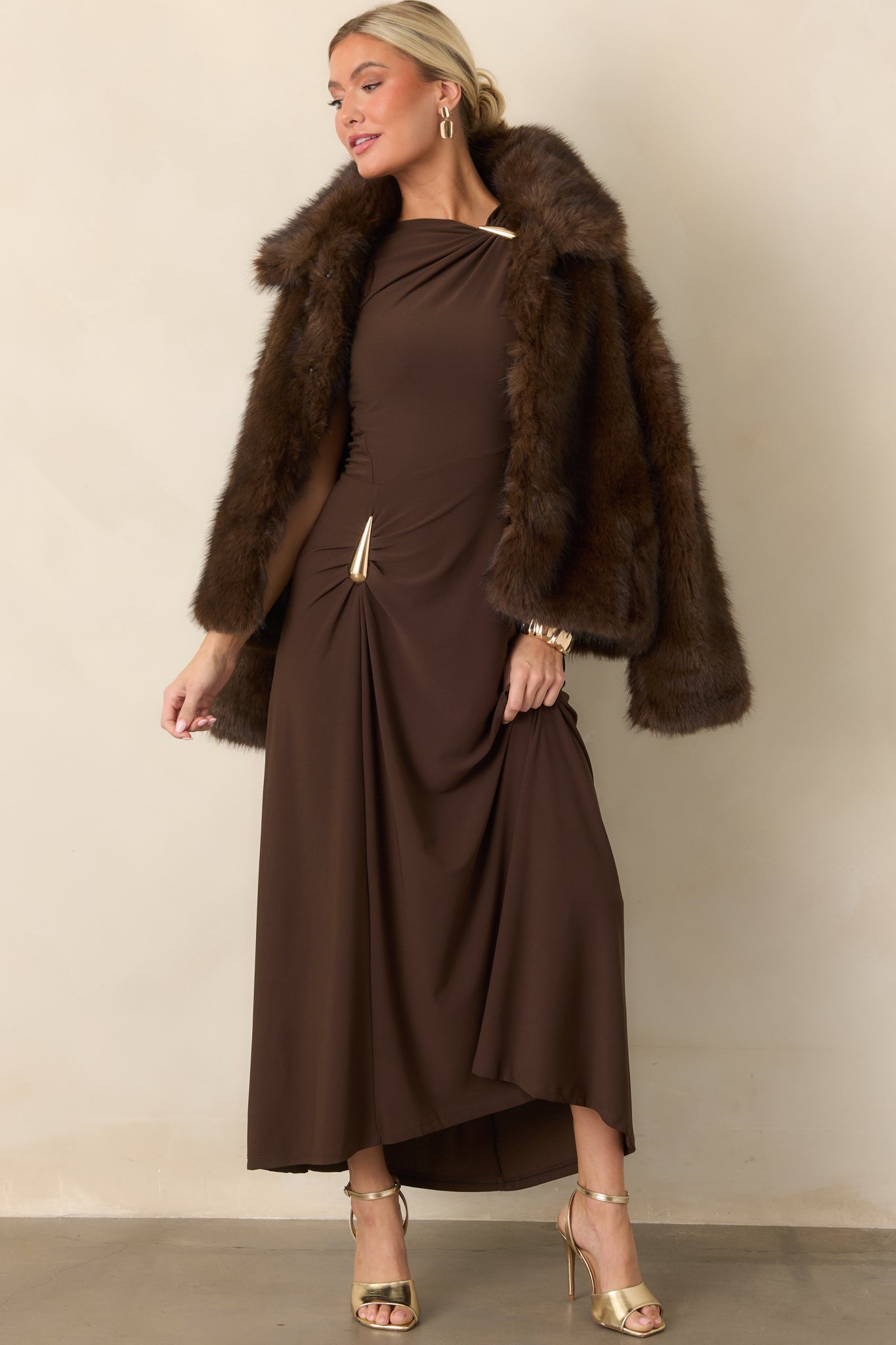 Astrid Blyth Chocolate Brown Draped Maxi Dress