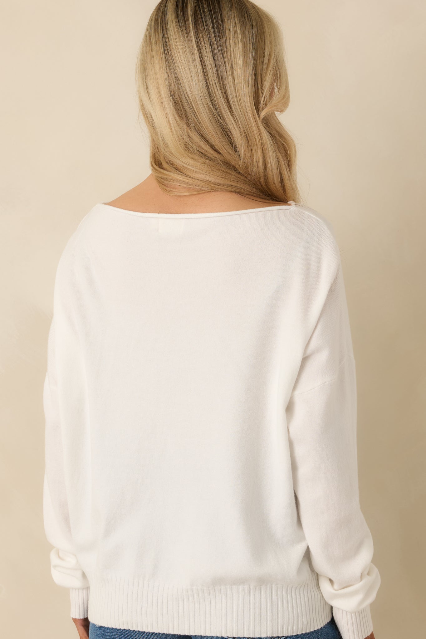 Easy As Ever White Knit Scoop Neck Sweater