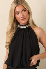 A Moment Like Ours Black Rhinestone Halter Bubble Hem Top