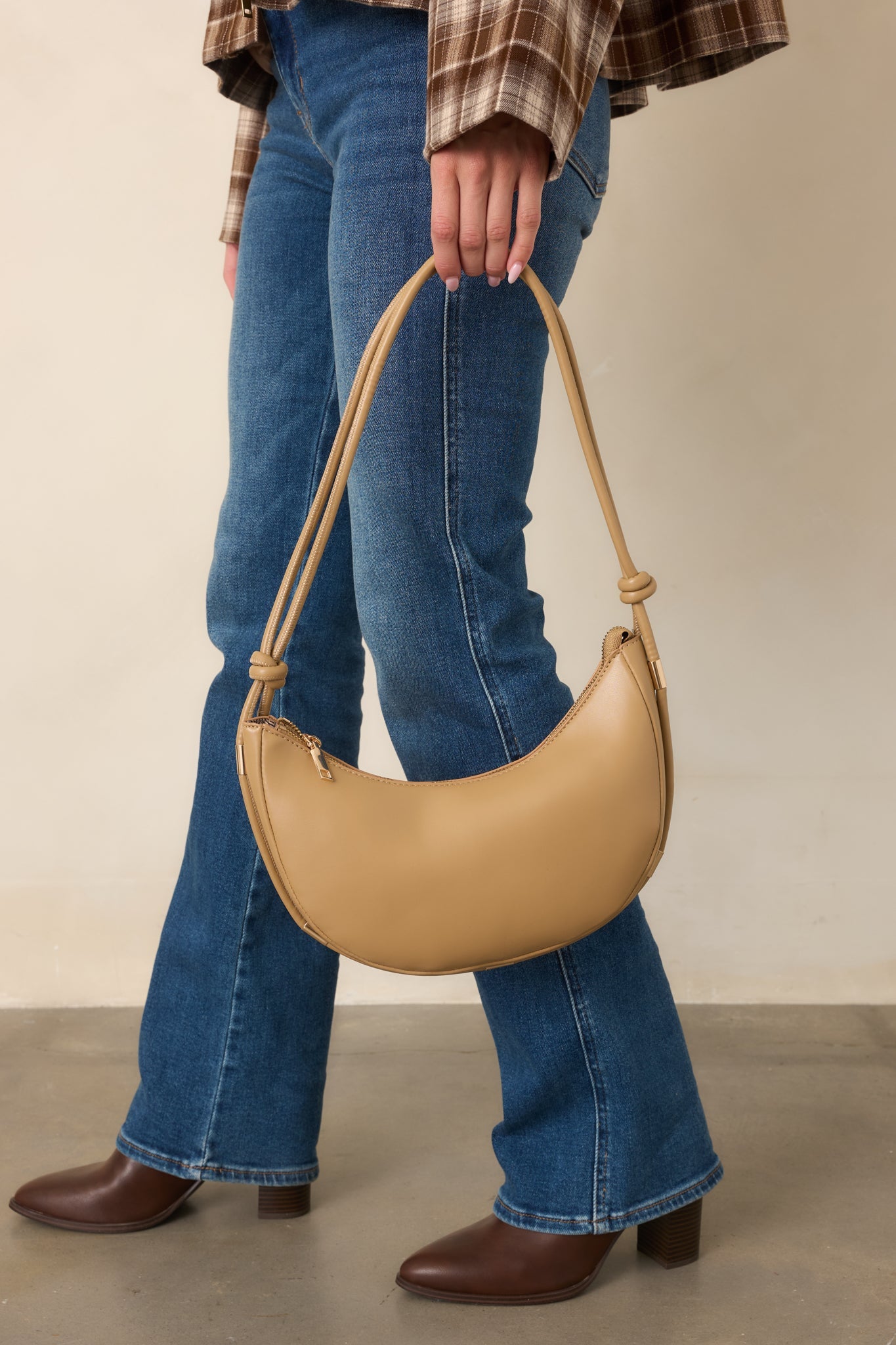 Carried Away Beige Faux Leather Shoulder Bag