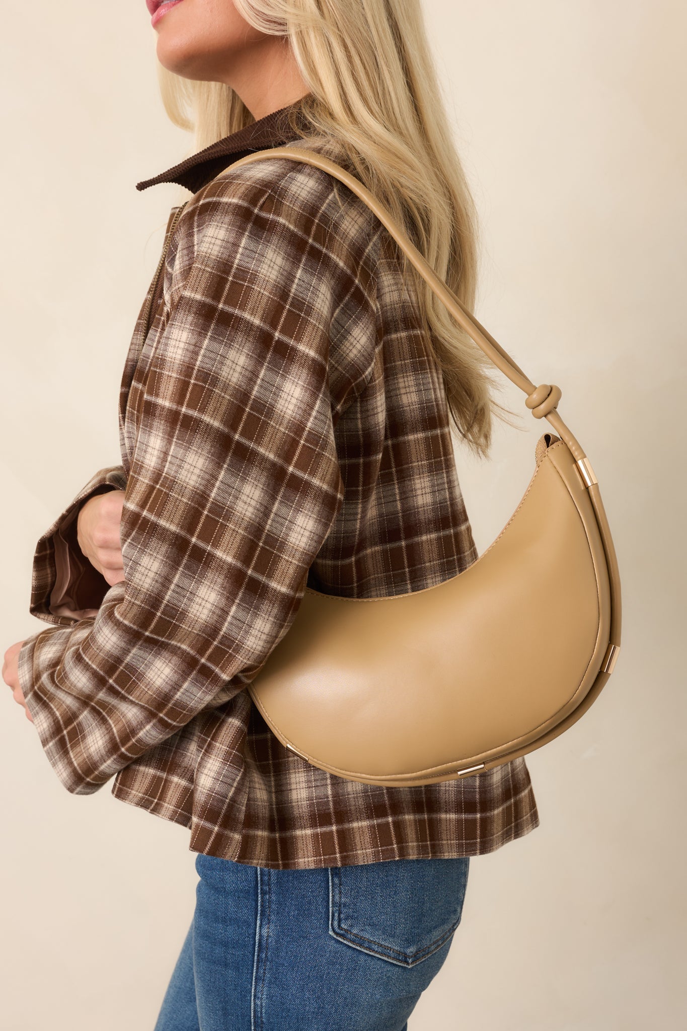 Carried Away Beige Faux Leather Shoulder Bag