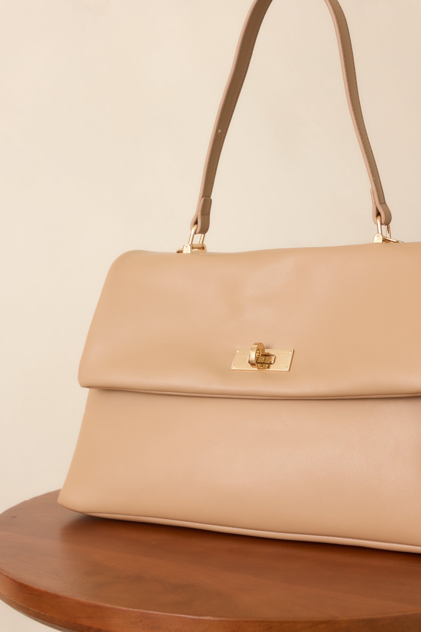 All Sorted Out Beige Faux Leather Top Handle Satchel