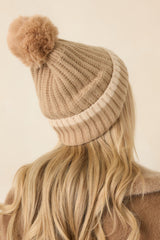 Bundle Up, Buttercup Beige Ribbed Knit Pom Beanie