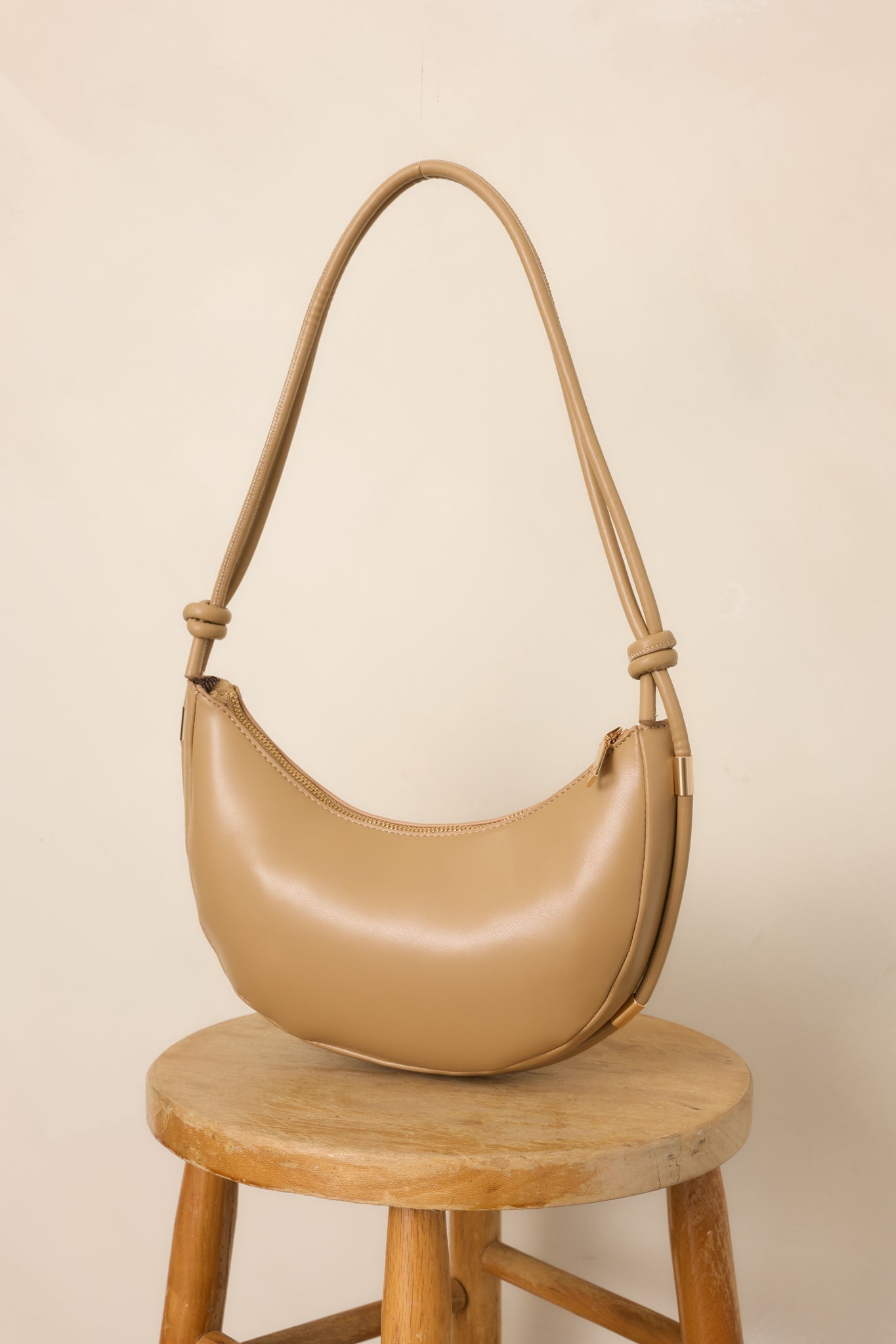 Carried Away Beige Faux Leather Shoulder Bag