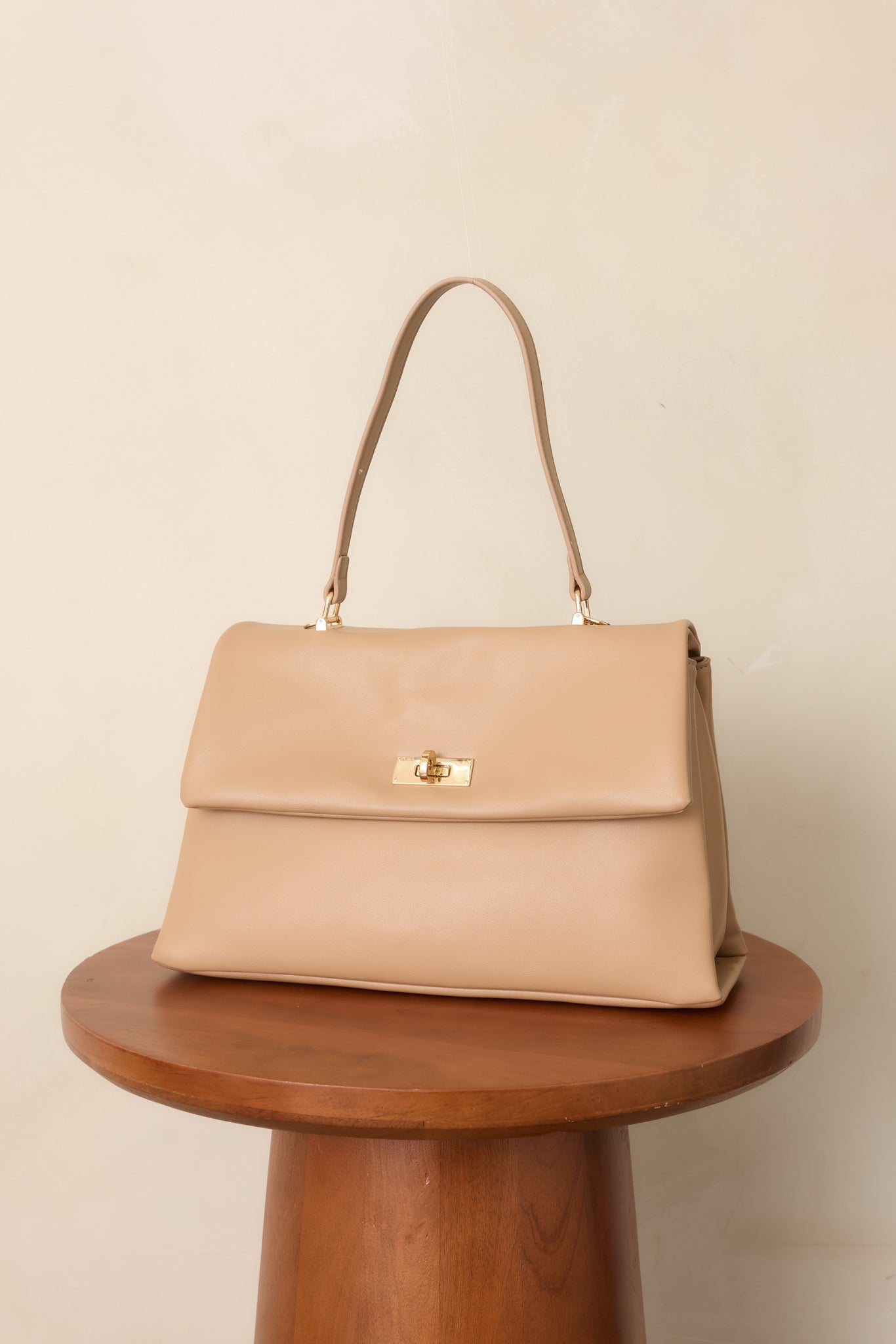 All Sorted Out Beige Faux Leather Top Handle Satchel
