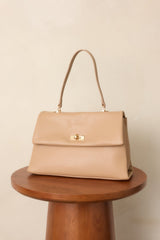All Sorted Out Beige Faux Leather Top Handle Satchel