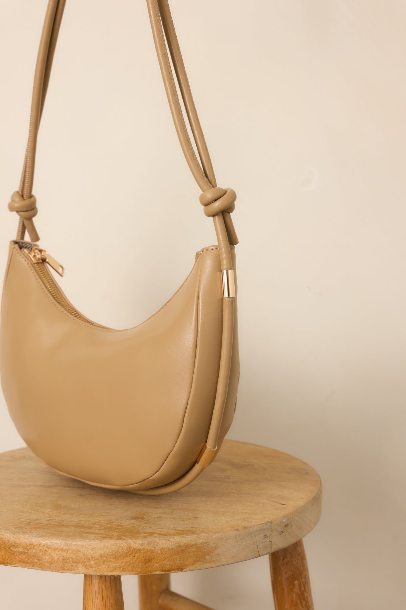 Carried Away Beige Faux Leather Shoulder Bag