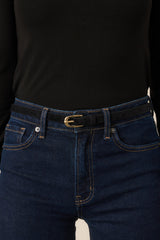 Around the Bend Black Faux Suede Gold Buckle Belt