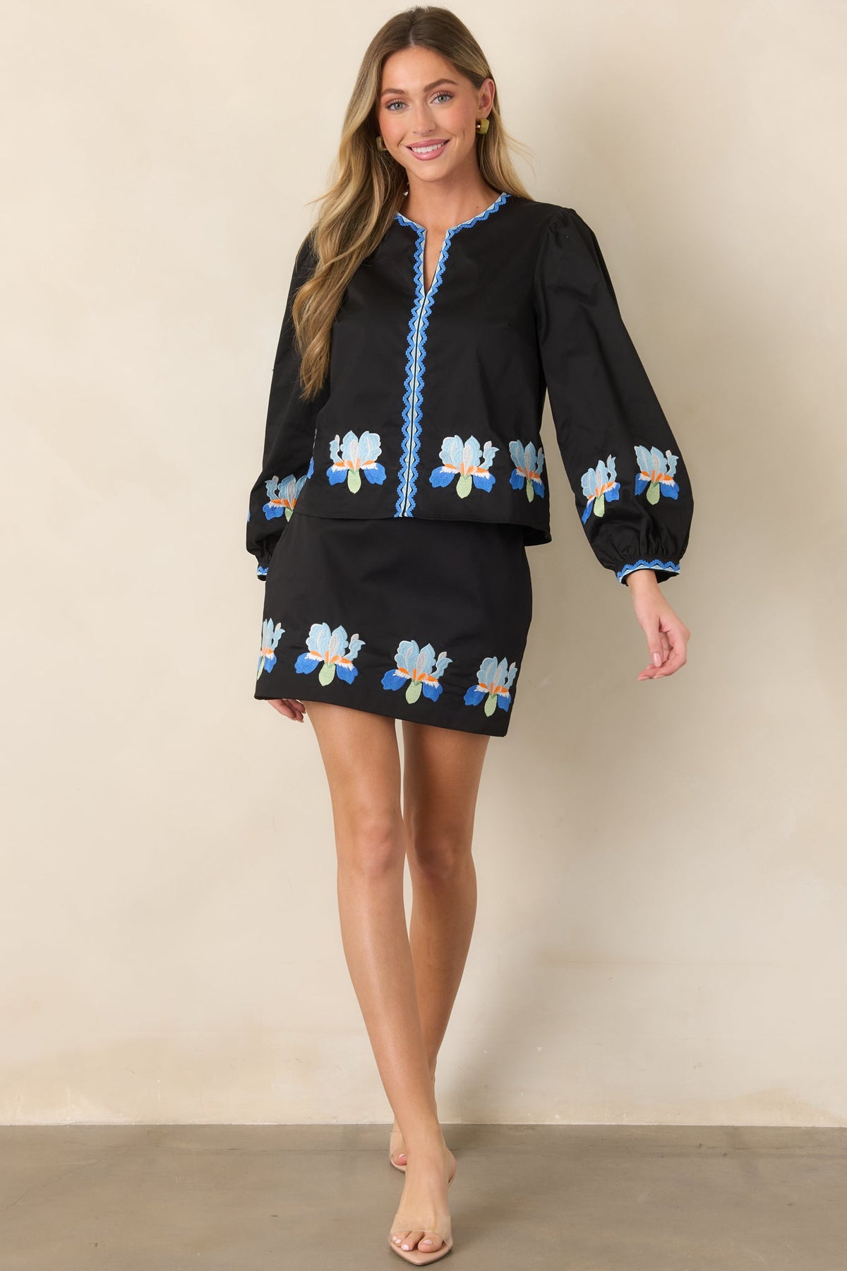 Blooming Boldly Black Multi Embroidered Cotton Top