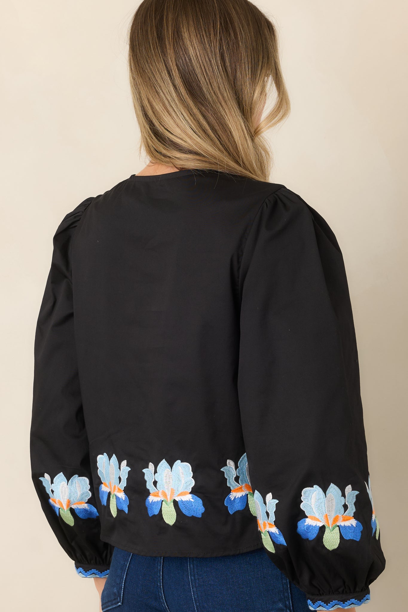 Blooming Boldly Black Multi Embroidered Cotton Top