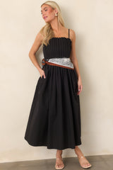 A Reason to Celebrate Black Pleated Cotton Midi Dress
