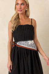 A Reason to Celebrate Black Pleated Cotton Midi Dress