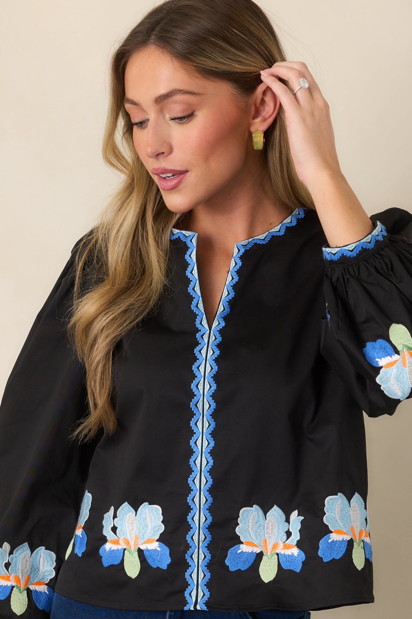 Blooming Boldly Black Multi Embroidered Cotton Top