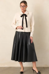 Cut To Perfection Black Faux Leather Pleated Midi Skirt