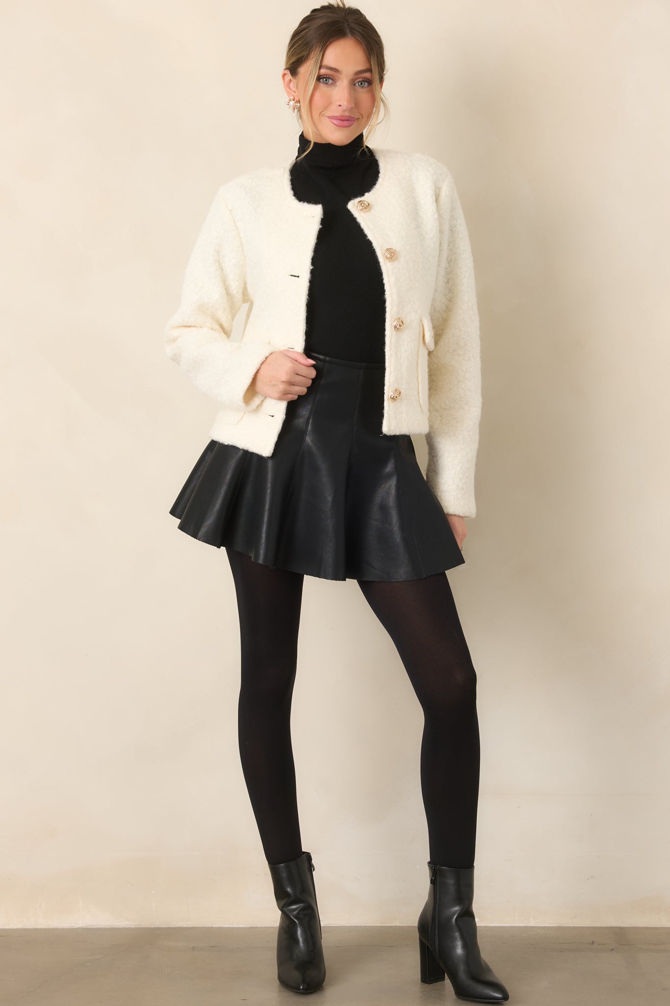 En Saison Aileen Black Faux Leather Mini Skirt