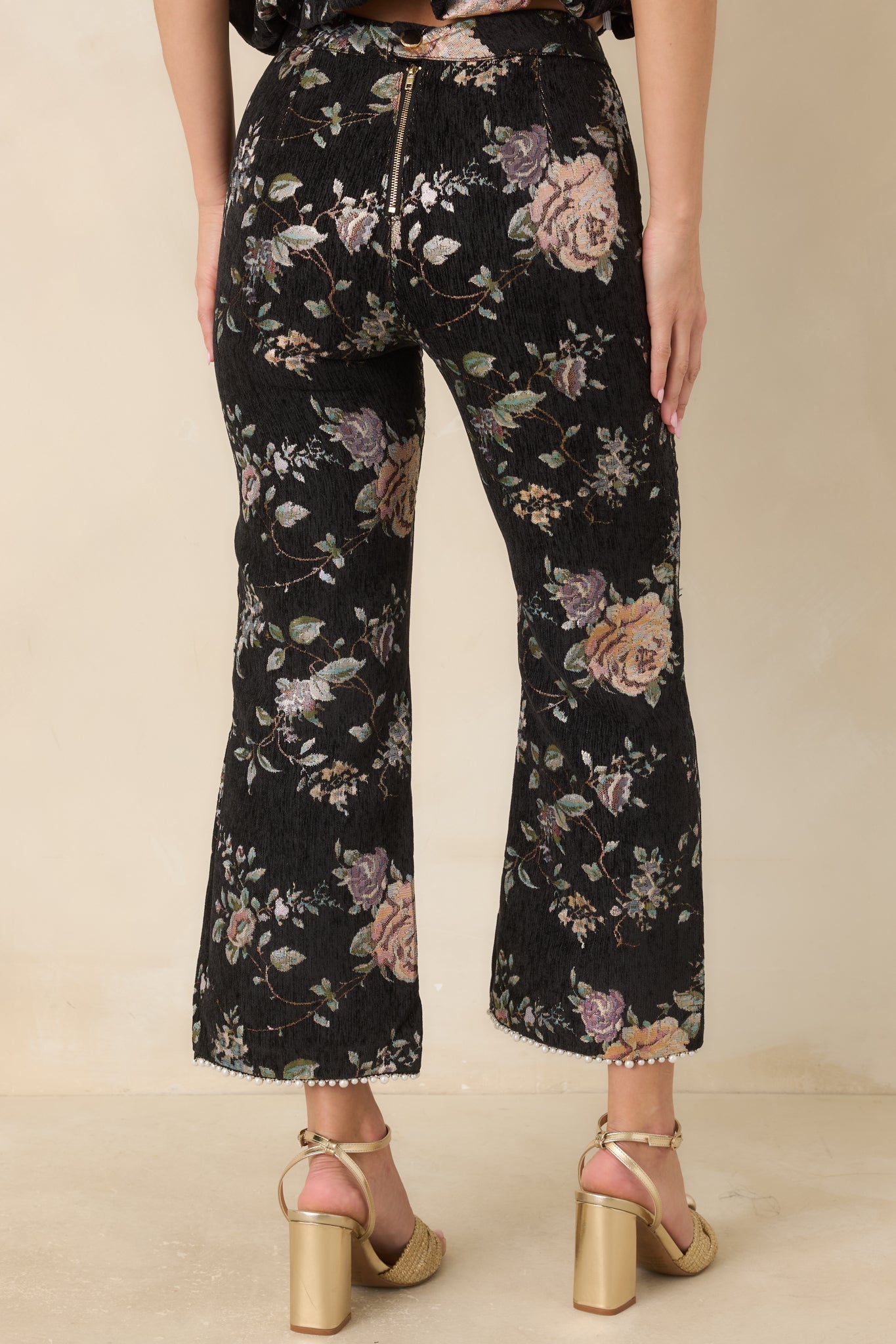 En Saison Jasmine Black Floral Jacquard Ankle Pants