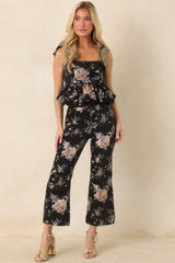En Saison Jasmine Black Floral Jacquard Ankle Pants