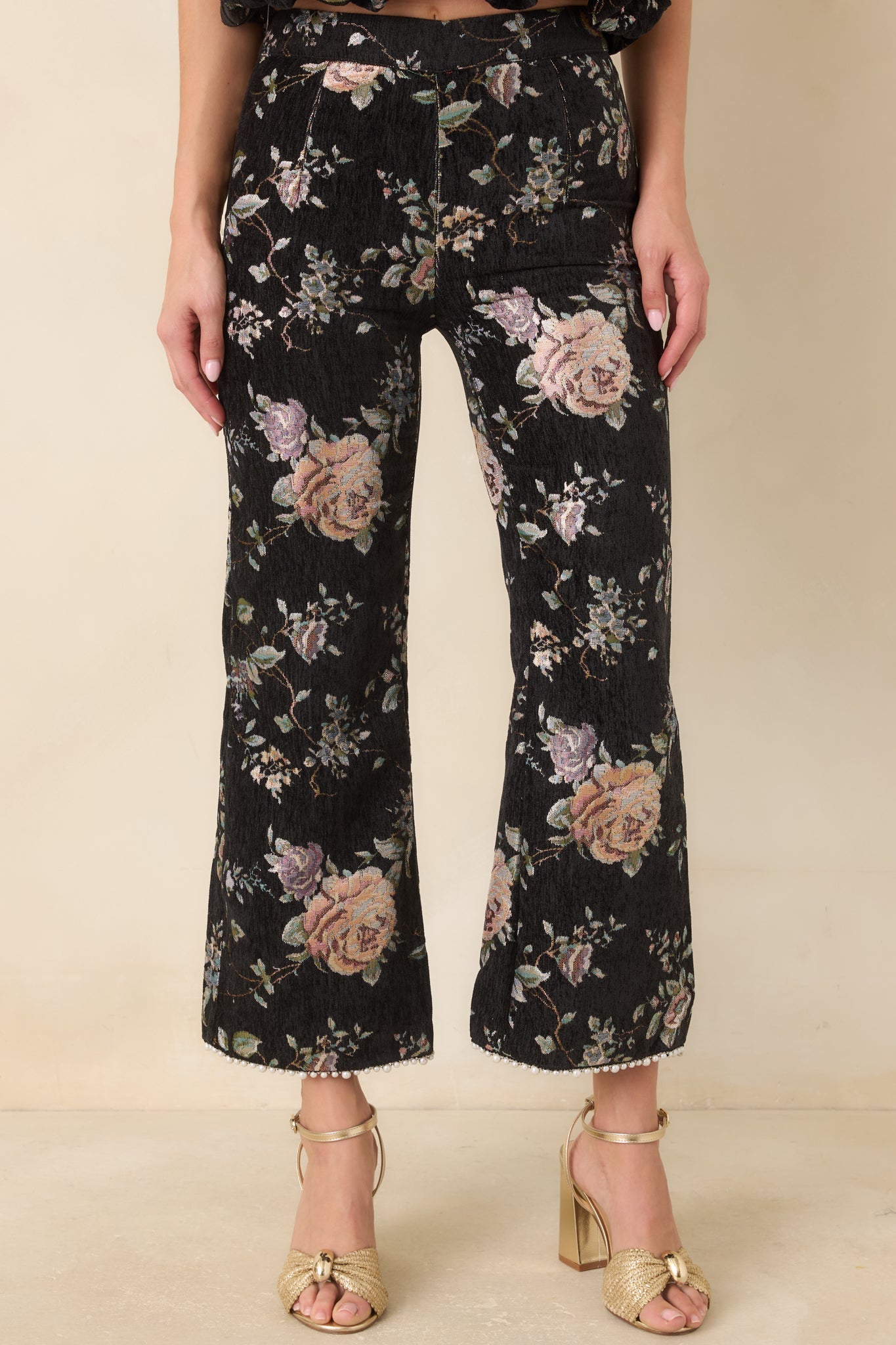 En Saison Jasmine Black Floral Jacquard Ankle Pants