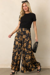 Allow Me to Elaborate Black & Gold Floral Pleated Palazzo Pants