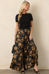 Allow Me to Elaborate Black & Gold Floral Pleated Palazzo Pants