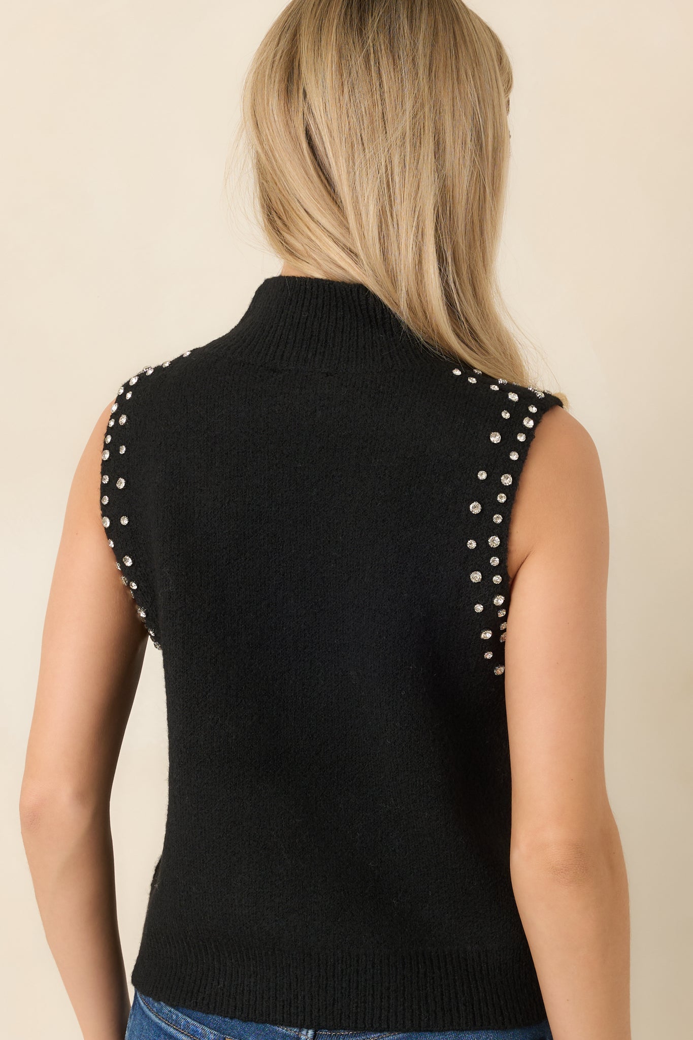 A Little Dazzle Will Do Black Embellished Mock Neck Sleeveless Sweater