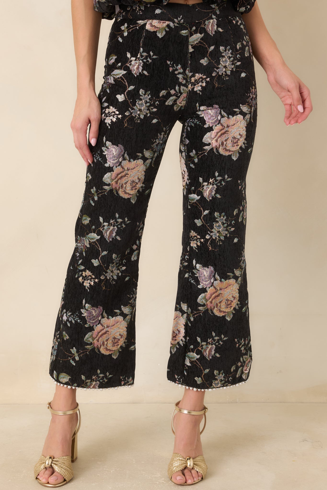 En Saison Jasmine Black Floral Jacquard Ankle Pants