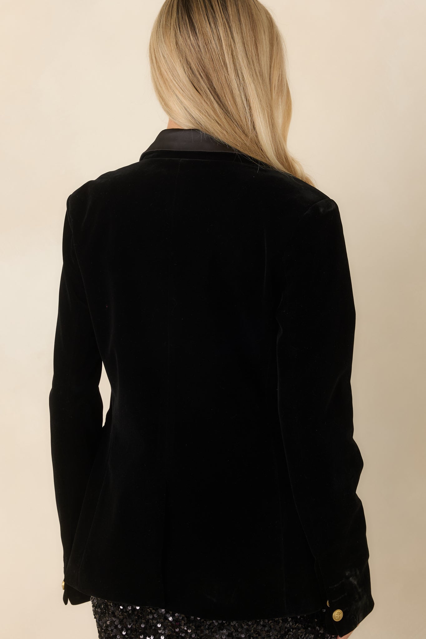 Done Deal Black Velvet Contrast Collar Blazer