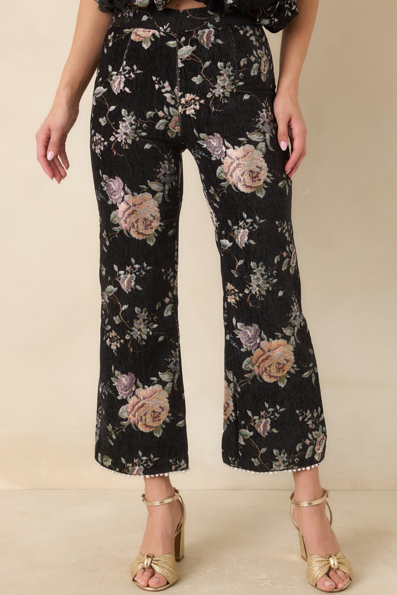 En Saison Jasmine Black Floral Jacquard Ankle Pants
