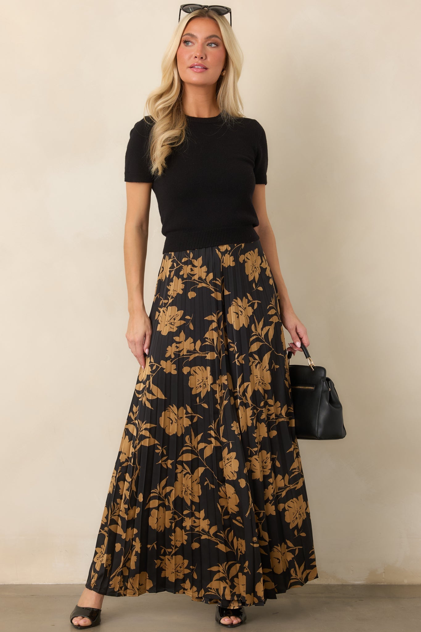 Allow Me to Elaborate Black & Gold Floral Pleated Palazzo Pants