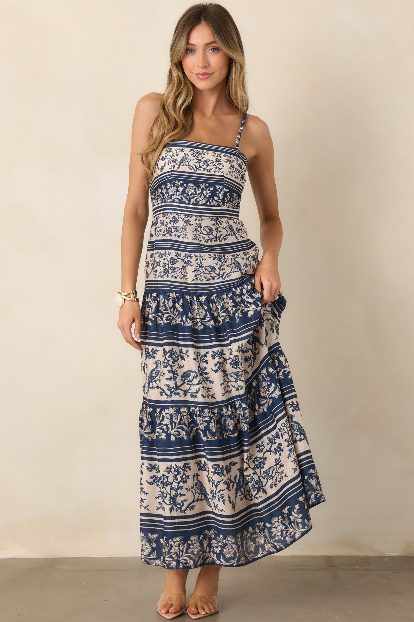 Anna Cate Jasper Blue Menagerie Stripe Midi Dress