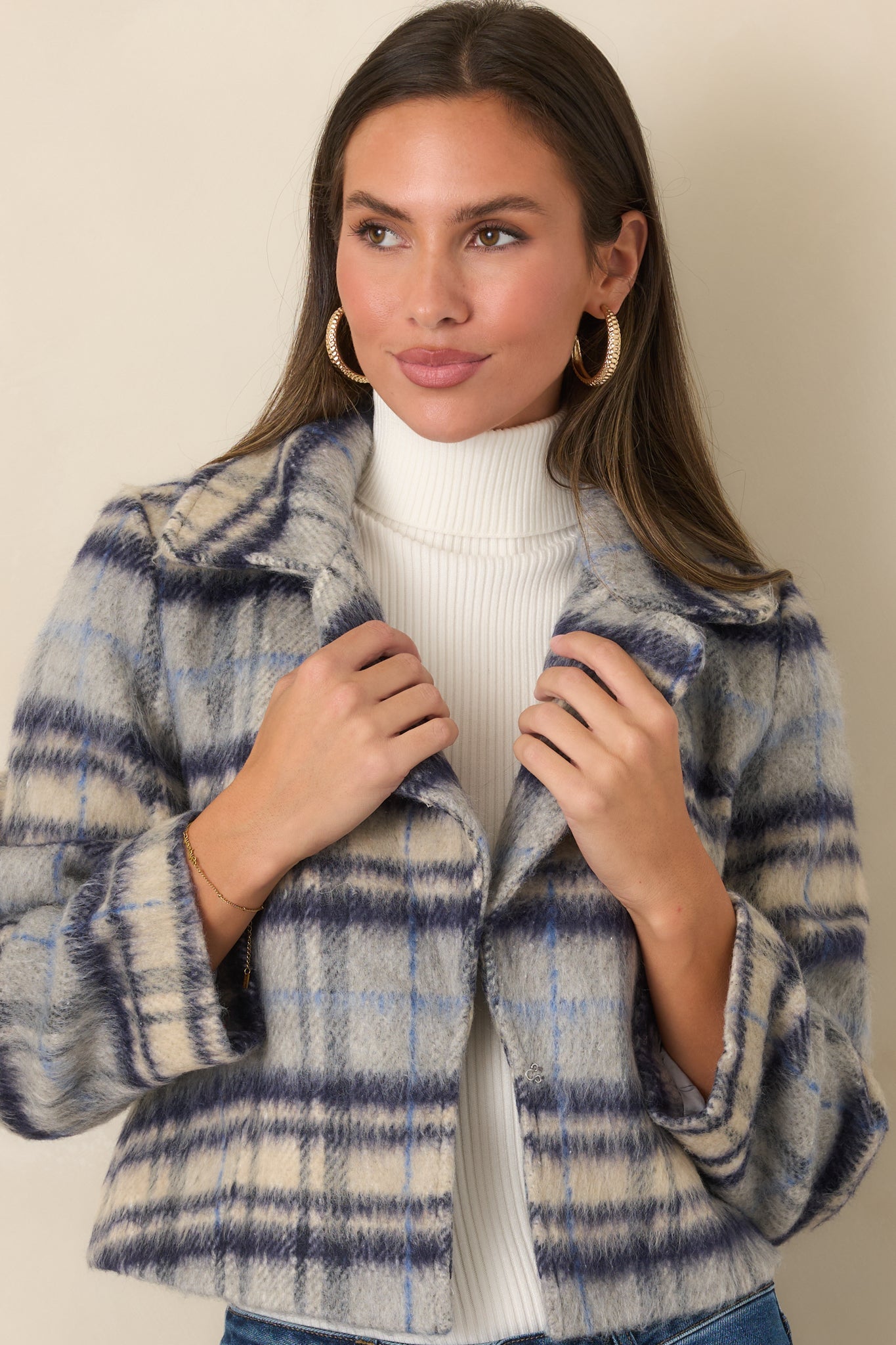 Astrid Stevie Blue Plaid Flannel Jacket