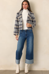 Astrid Stevie Blue Plaid Flannel Jacket
