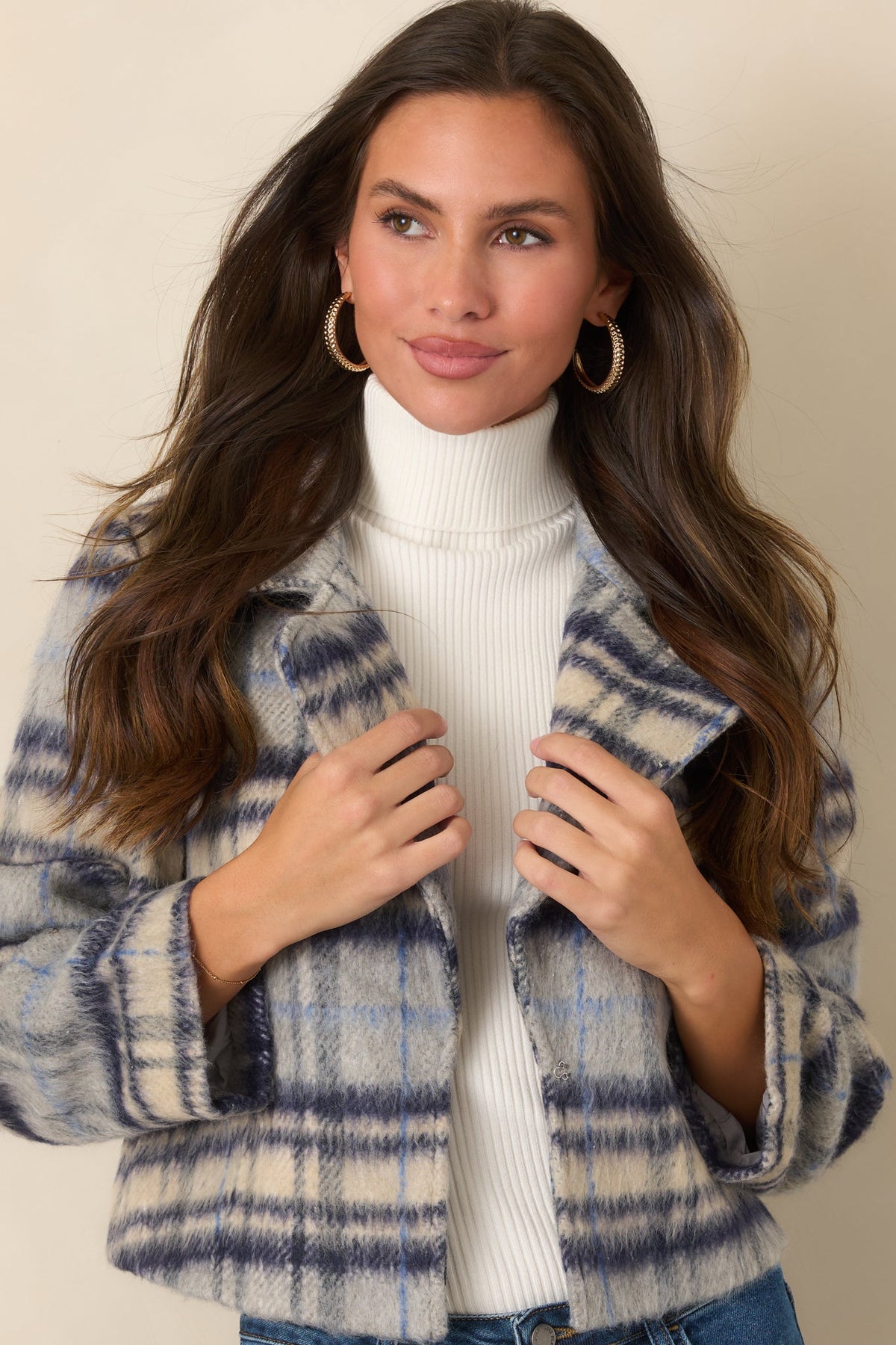 Astrid Stevie Blue Plaid Flannel Jacket