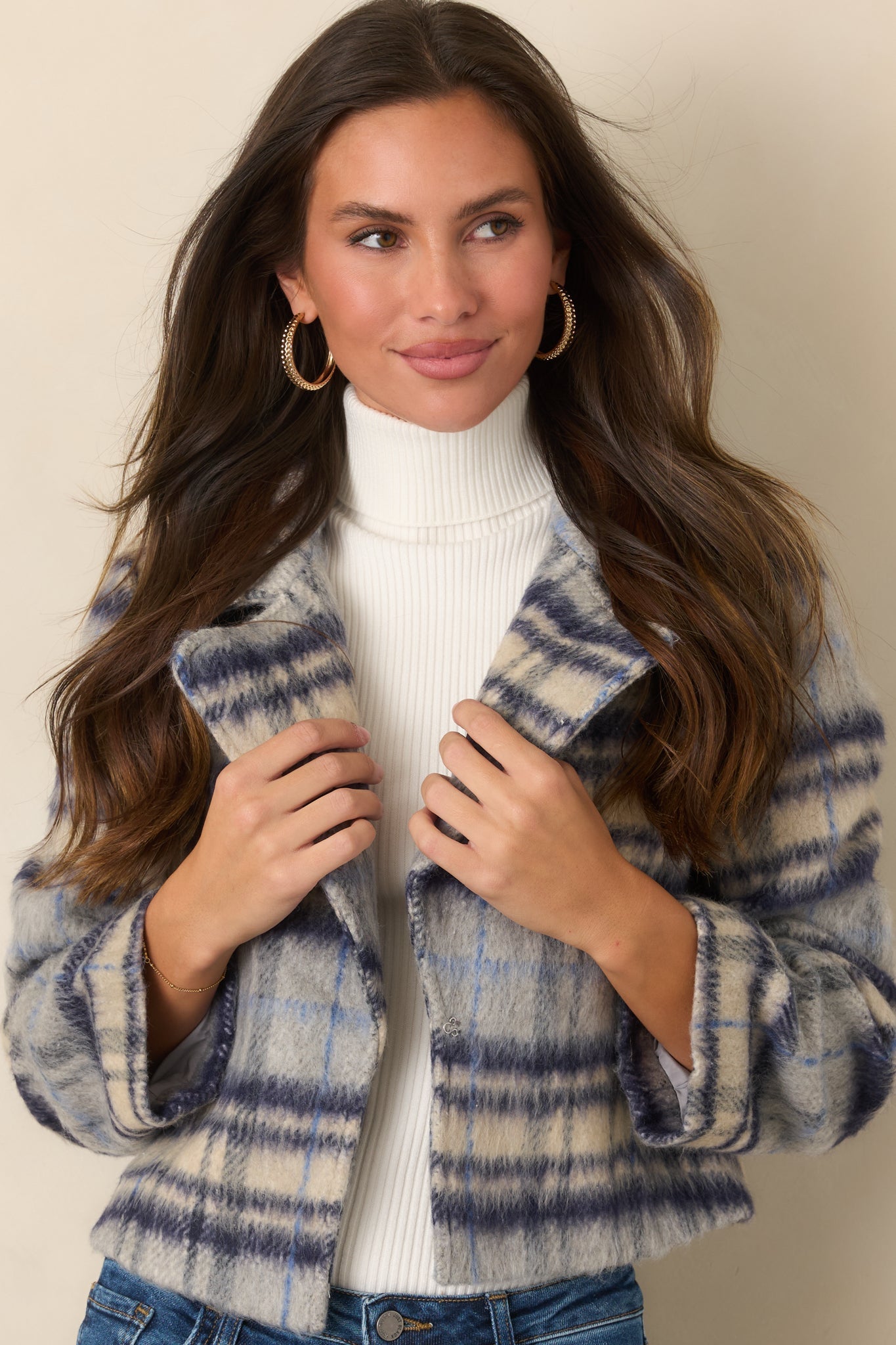 Astrid Stevie Blue Plaid Flannel Jacket