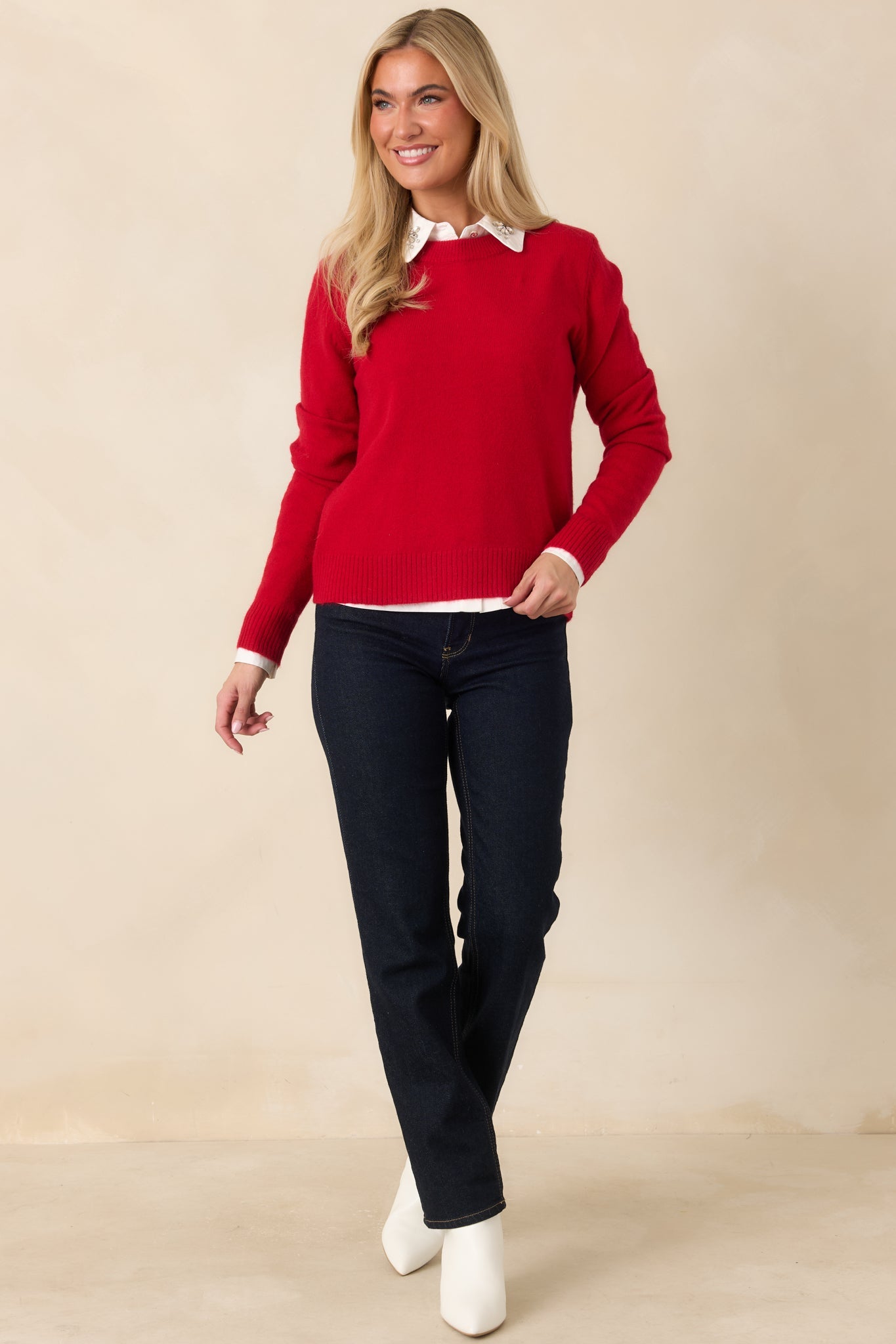 A Moment to Myself Red Crew Neck Knit Sweater