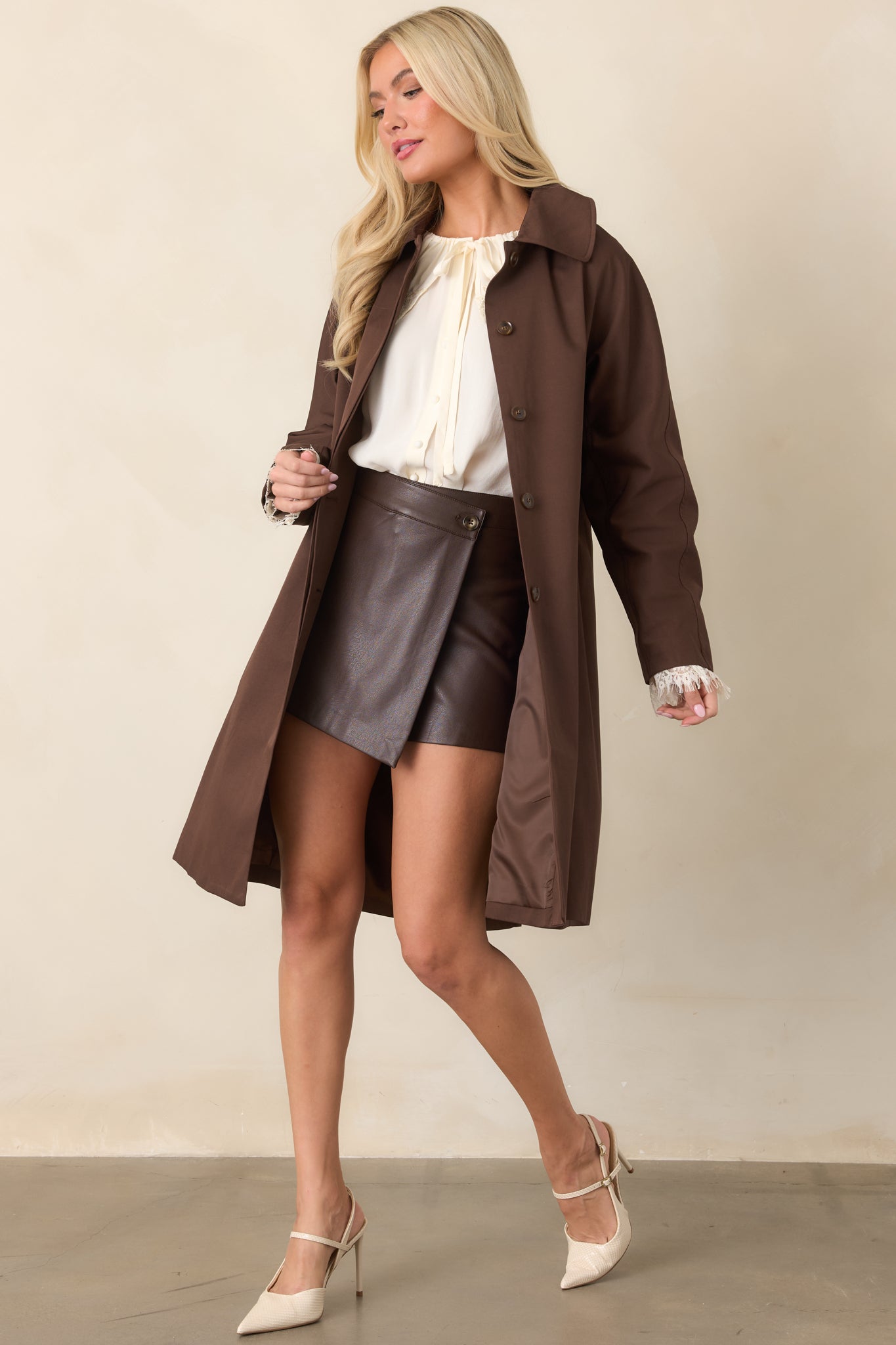 ASTR the Label Oaklee Brown Faux Leather Skort
