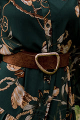Ahead of the Curve Brown Faux Suede Sculptural Buckle Belt