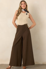 Chart the Course Dark Brown Wide Leg Button Pants