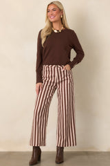 All Lined Up Brown Stripe Cotton Cropped Wide Leg Pants