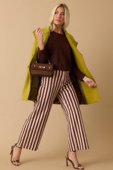 All Lined Up Brown Stripe Cotton Cropped Wide Leg Pants