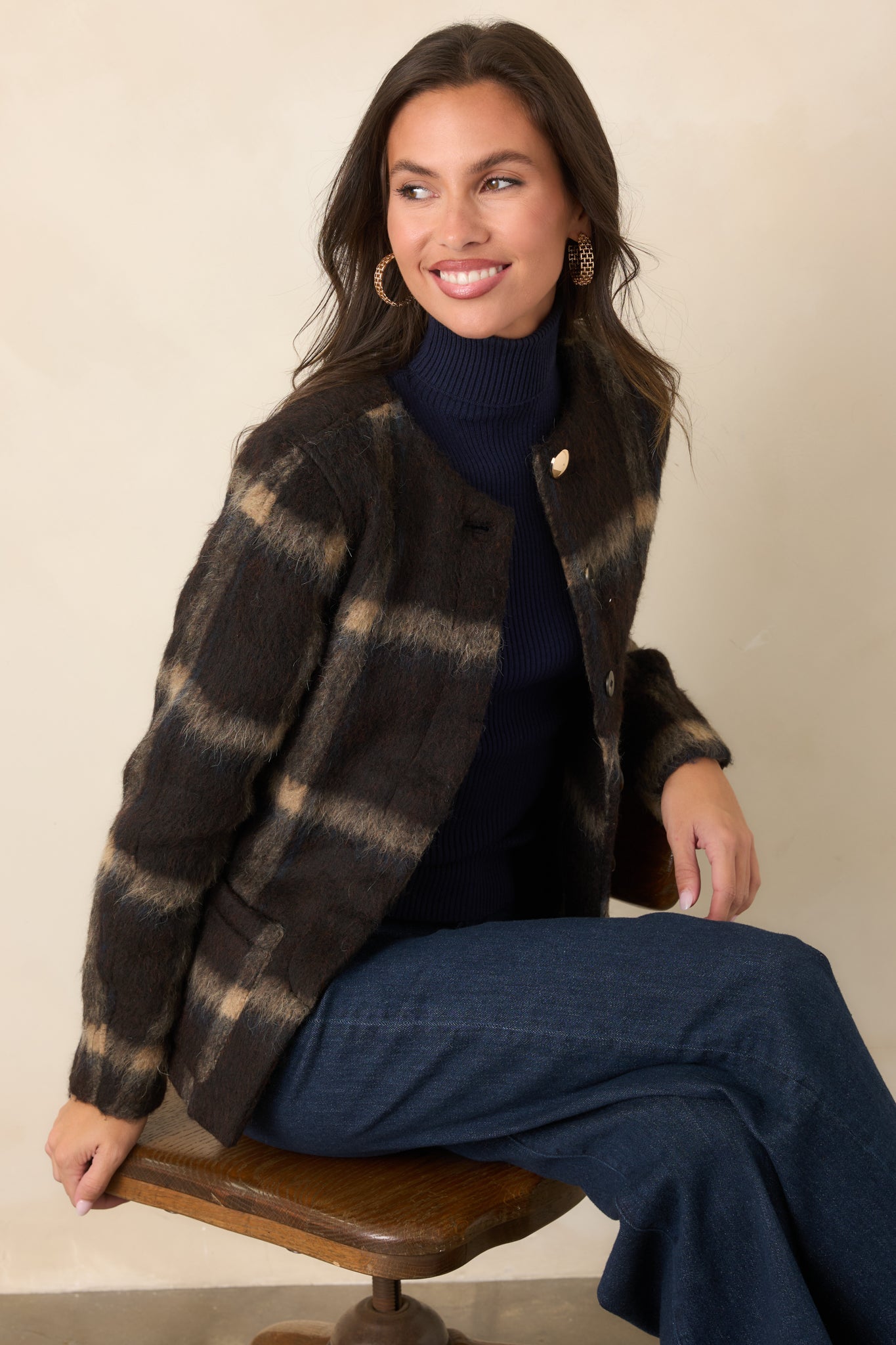 A Certain Air About You Brown Plaid Wool Blend Jacket