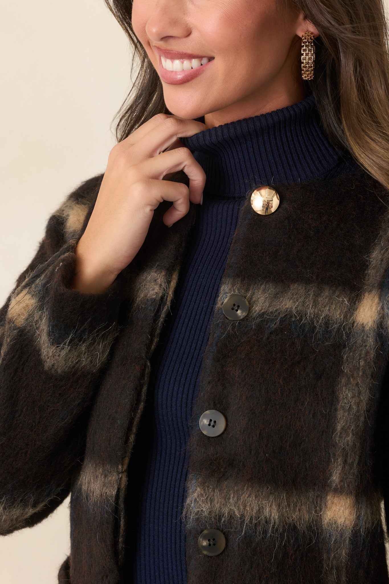 A Certain Air About You Brown Plaid Wool Blend Jacket