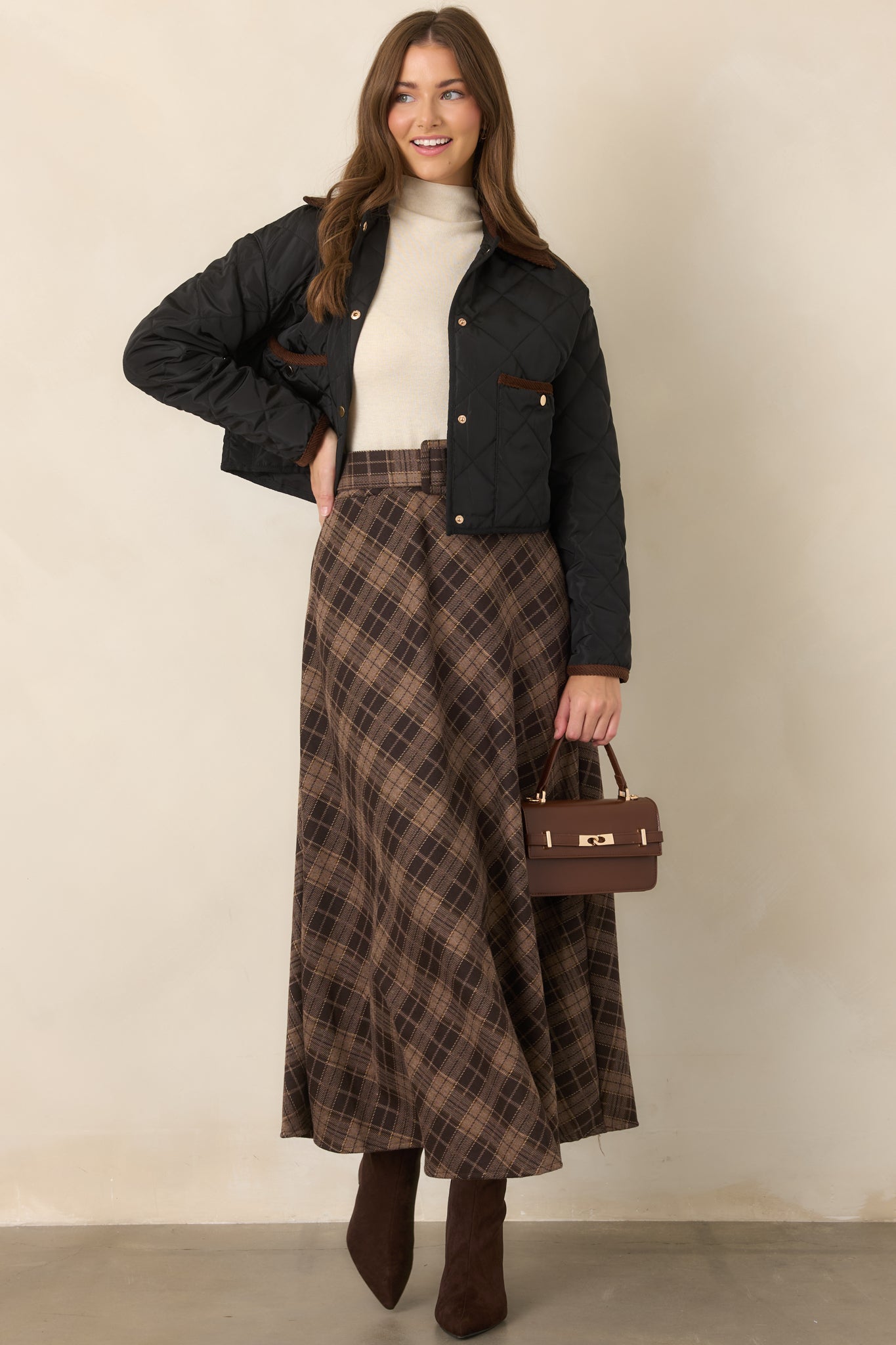 Astrid Brown Ada Plaid Maxi Skirt