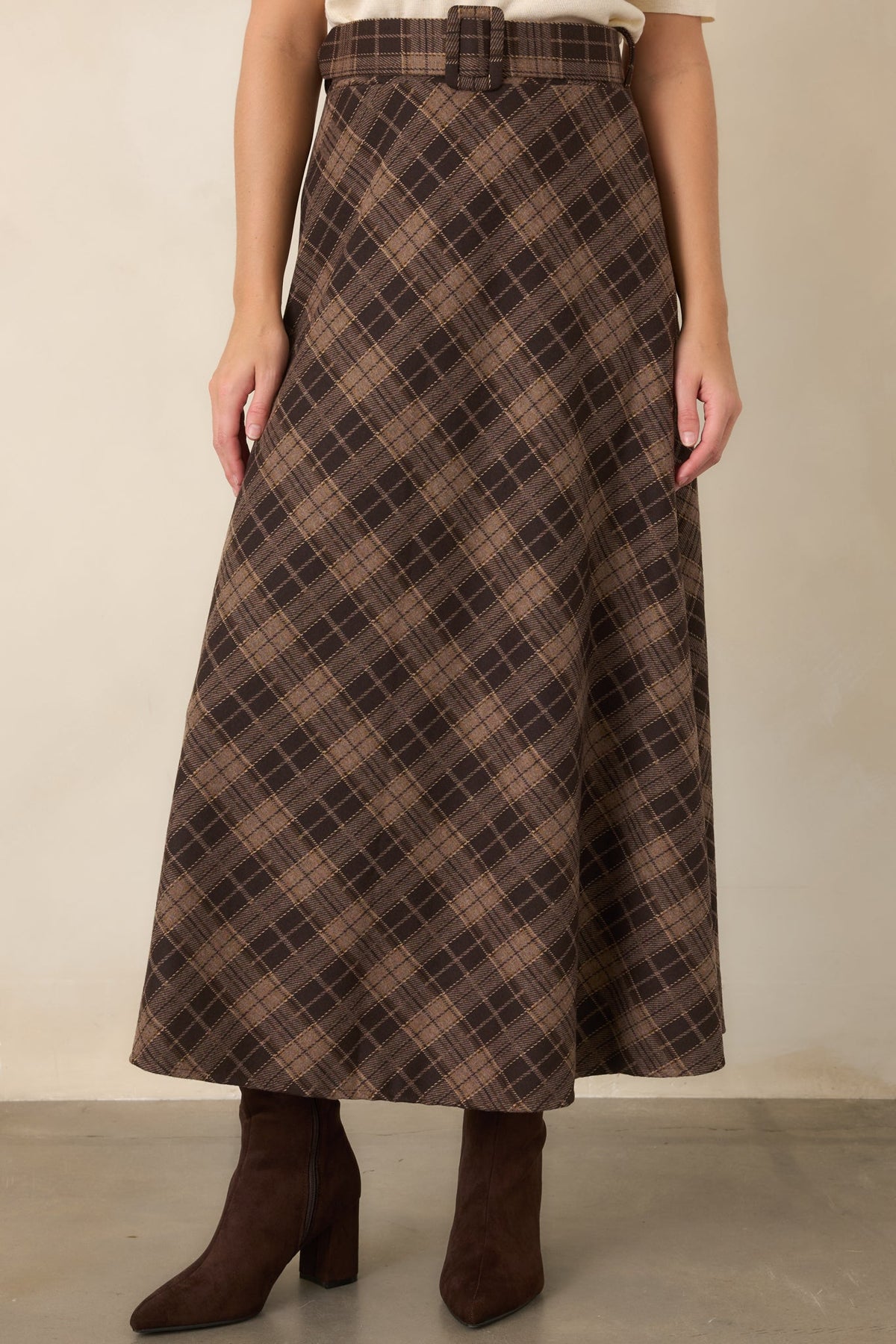 Astrid Brown Ada Plaid Maxi Skirt